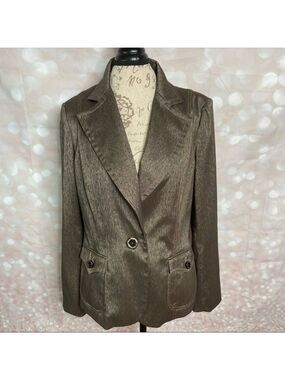 NWT Vesti One-Button Blazer - Brown with Metallic Gold Threads - Size 14